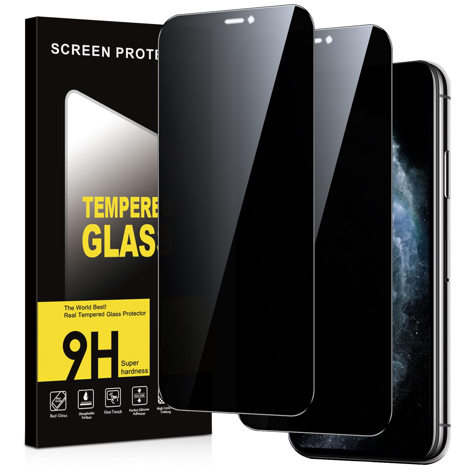 Protector Pantalla Privacidad para iPhone 11 Pro Max 2 Piezas,Anti Espía Cristal Templado,Anti-Espía Vidrio Película,9H Dureza,Anti-Arañazo,Sin Burbujas,Privacy Screen Protector