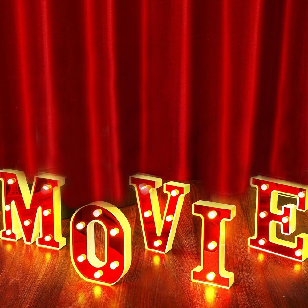 Neonowy znak LED na noc filmową, podświetlane litery, neonowe światło LED do kina, na nocną imprezę, do dekoracji pokoju filmowego (film)