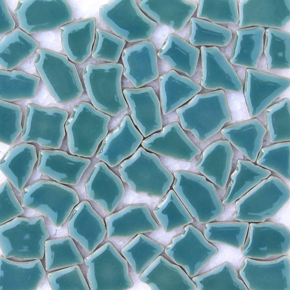 200g Crystal Mosaic Supplies, E-Home Shop Mosaic Chips for Mosaic Crafts Bulk, Mosaic Frame, Ceramic Mosaic Irregular Shape 0.6x1.2 inch - Duck Green