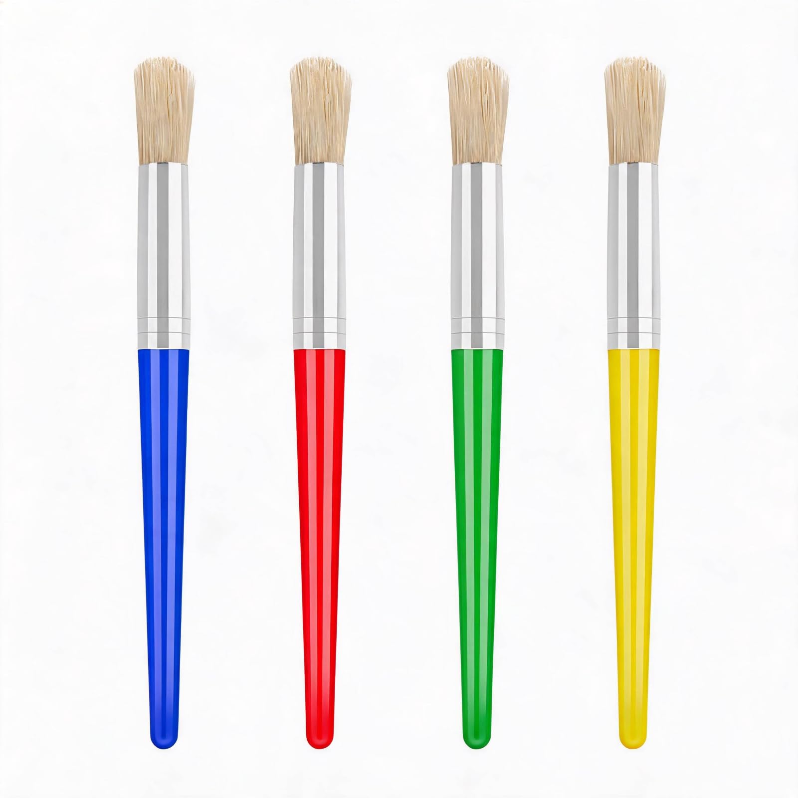 4Pcs Colorful Paint Brush Set Kids, Toddler Paint Brushes, Round Bristle Tip Paintbrushes, Childrens Paint Brushes with Plastic Handle and Hog Bristles for Kids Beginners Art Supplies