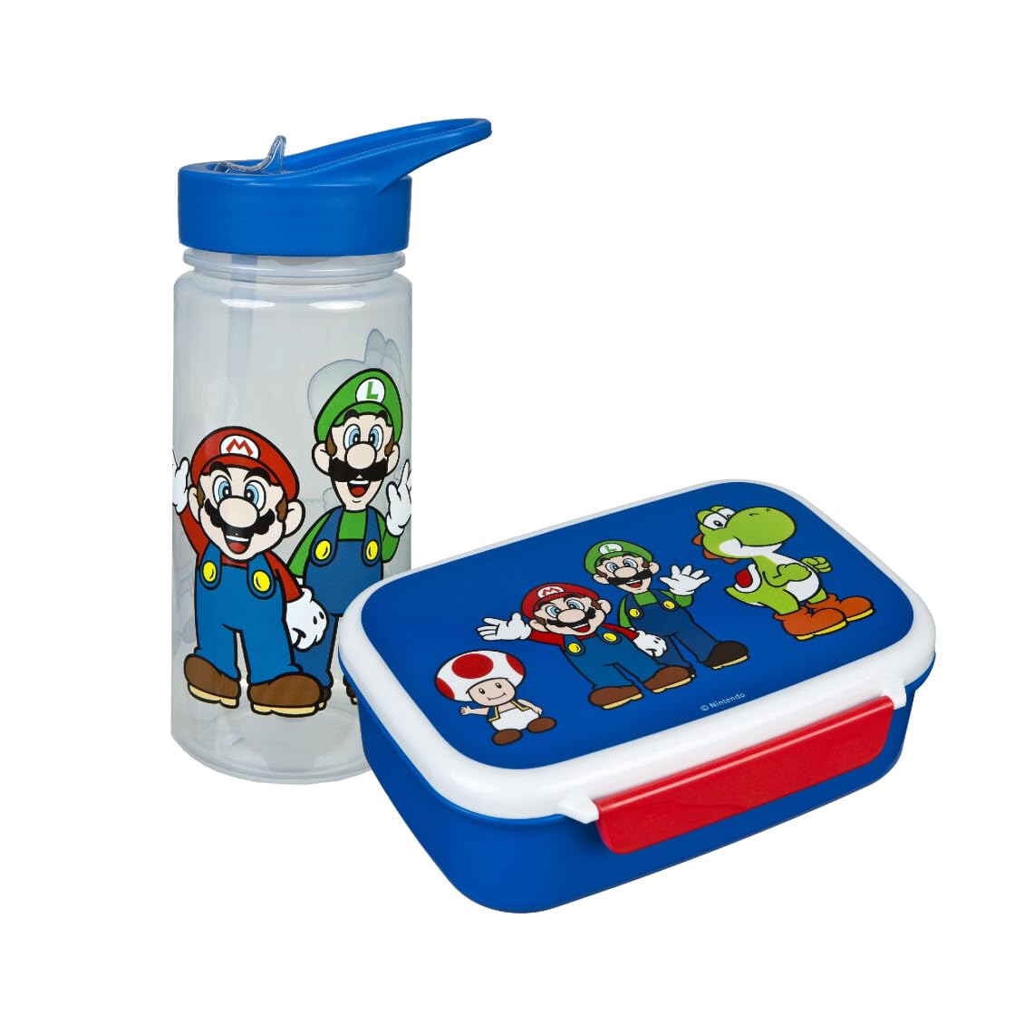 Mochila de guardería Super Mario con fiambrera y botella, estuche personalizado con nombre, juego de mochila infantil, fiambrera y vaso, estuche azul real