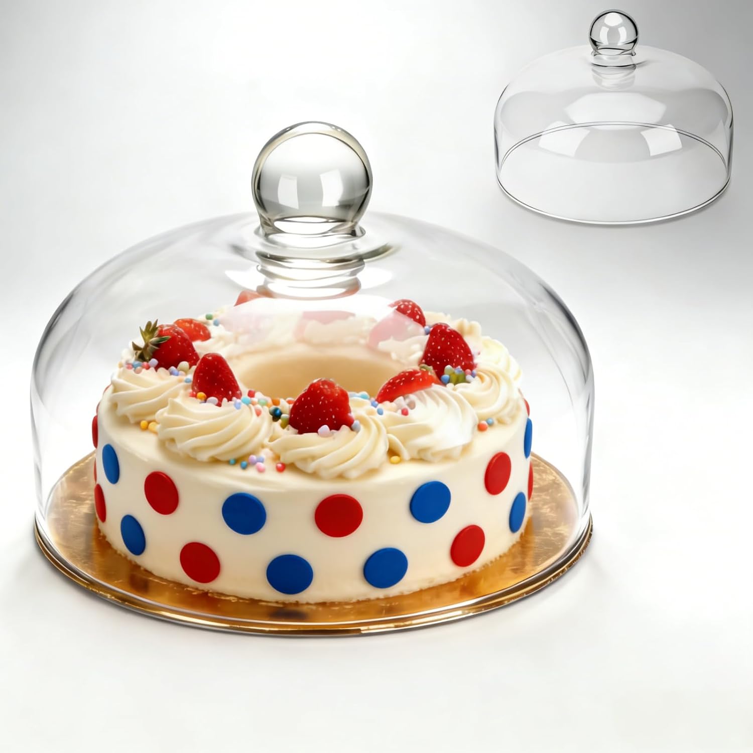 10 Inch Glass Cake Dome,Thickened Clear Round Glass Cake Stand Cover,Round Cloche Glass Dome for Dessert Plates Display and Protection (1, Transparent, 10 Inch)