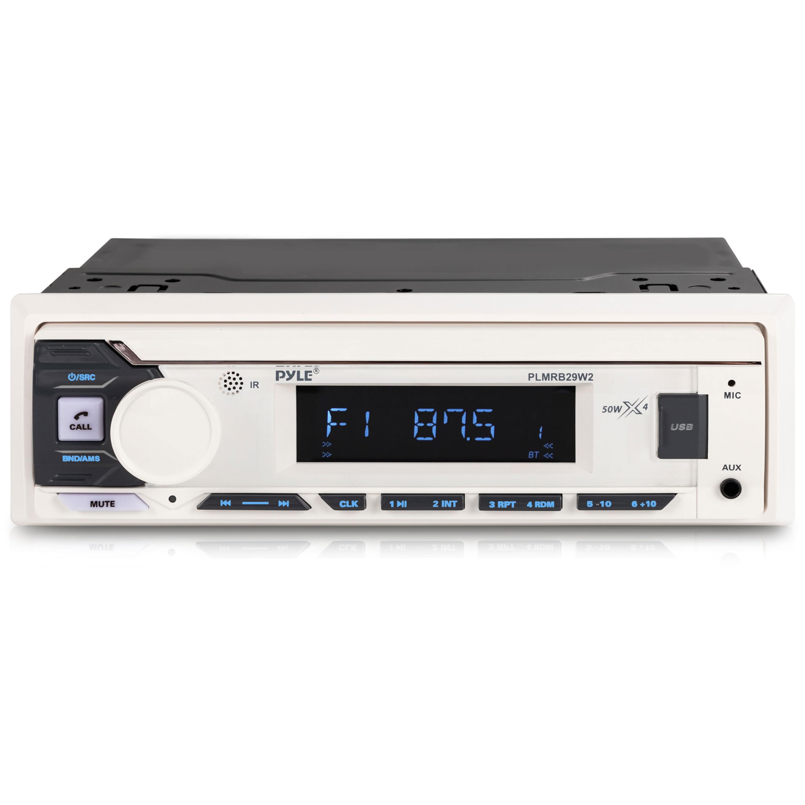 Pyle Autoradio Bluetooth Marin Single DIN, Récepteur Bateau Voiture - Blanc