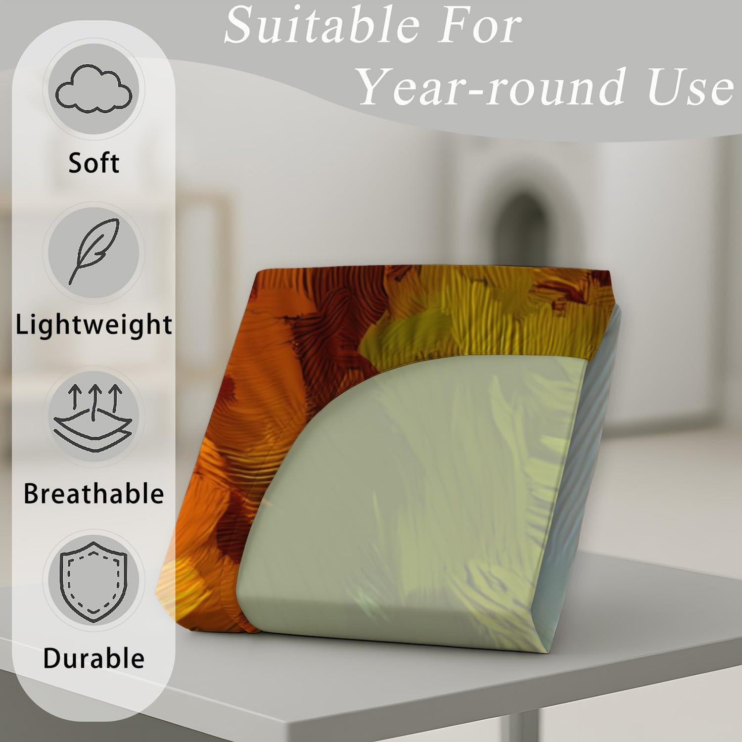 King Fitted Sheets - Bed Sheets Breathable and Luxury Microfibre Bedding Sets 160 x 200 cm, Golden Yellow Sunflowers, Green Foliage Botanical, Vintage Floral, Warm Sunlit, Modern Large Master Bedroom