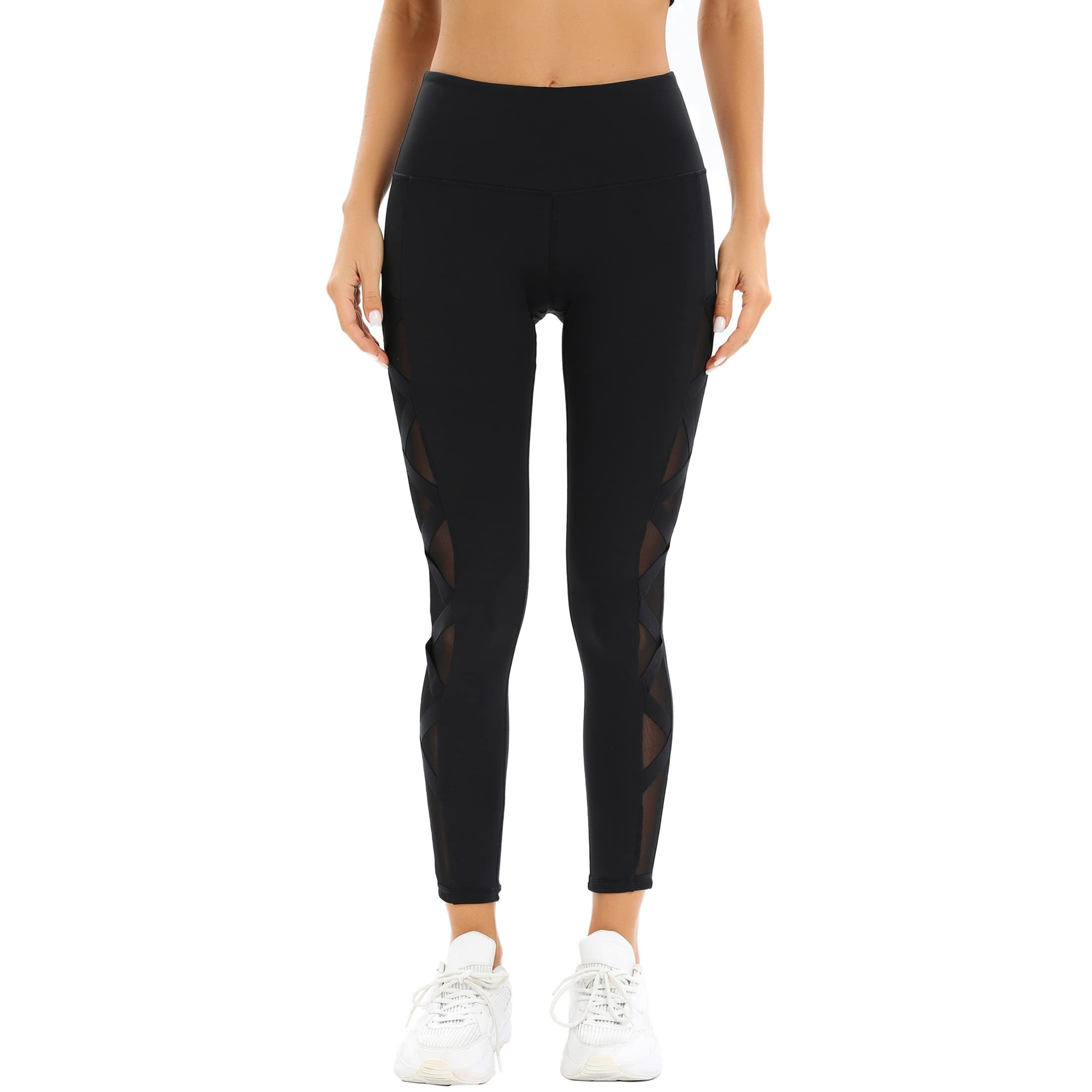 Leggings Sportivi Donna a Vita Alta Contenitivi Pantaloni Yoga con Inserti in Rete Laterali Pantaloni Fitness per Palestra Corsa e Allenamento