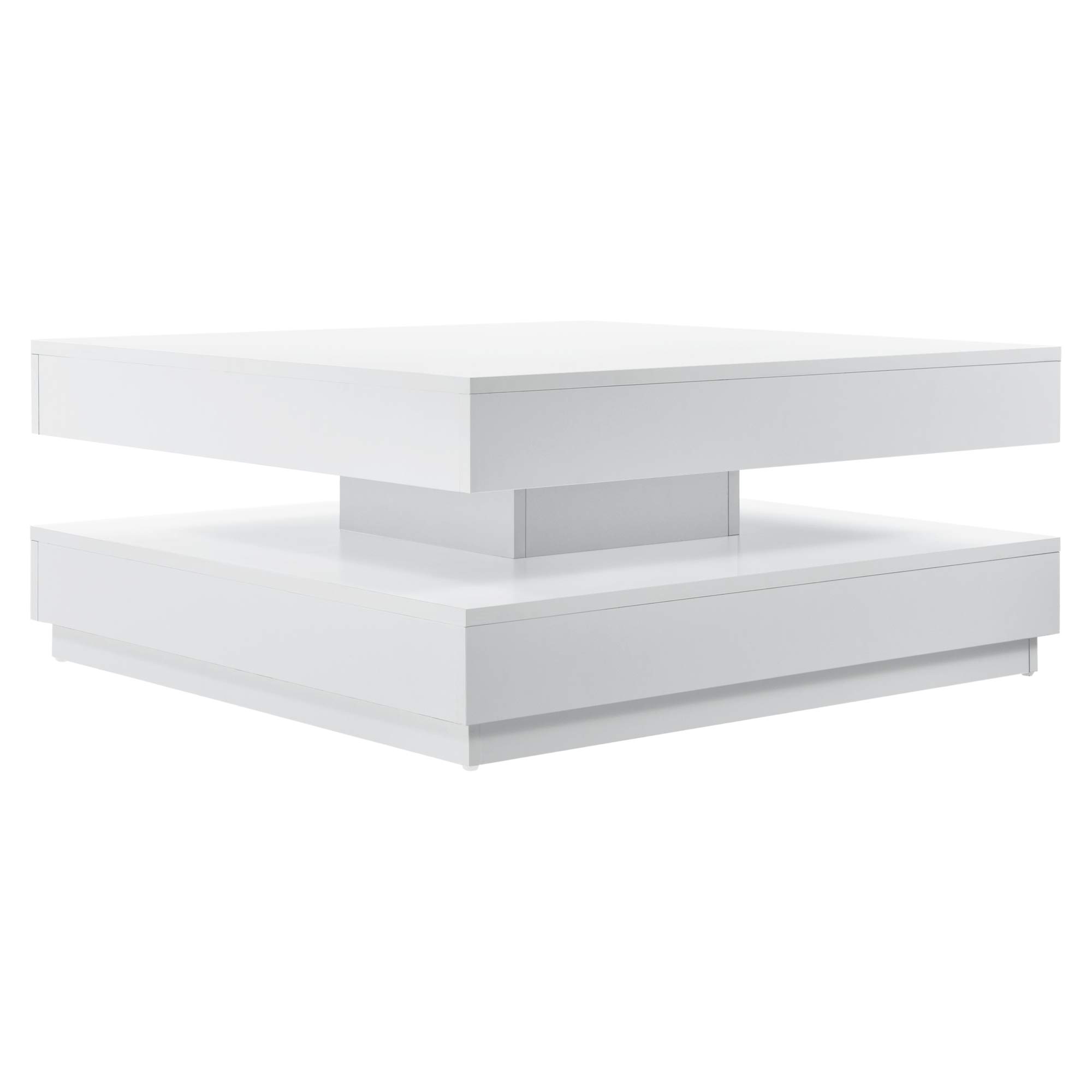 [en.casa] Tavolino da Caffè Multifunzionale con Piano Girevole Tavolino Basso da Salotto 76 x 76 x 38 cm con Ripiano per Soggiorno Sala - Bianco