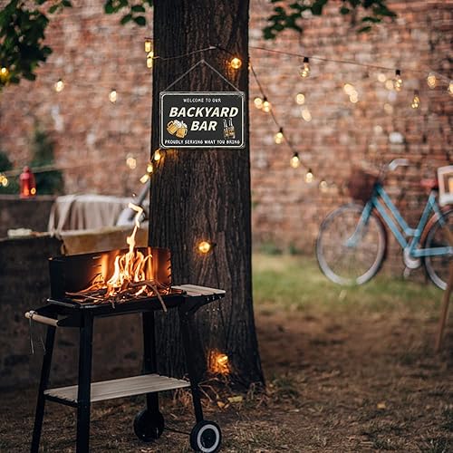 Miniatura 5 de YOYI ART Letrero de bar con texto en inglés "Welcome to Our Backyard Bar, letreros de barra para decoración de pared de bar del hogar, letreros de
