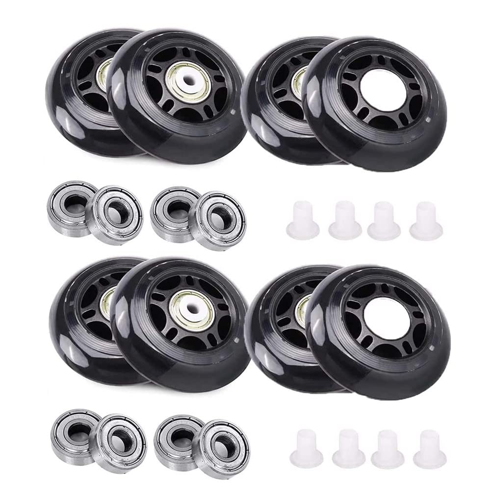 RaceBon 8-Pack Inline Skate Wheels 80mm Hardness 85A Polyurethane Replacement Wheel With 608ZZ Bearings (Black-Gray