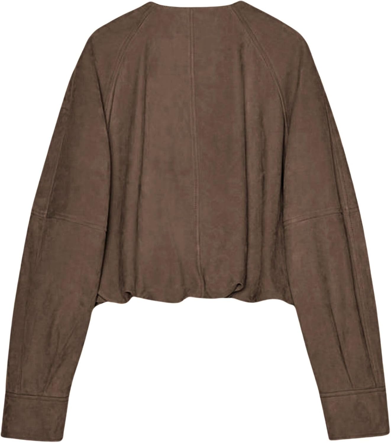 Xunger Women's Faux Suede Button Jacket Oversized Gathered Hem Short Length Coat Casual Vintage Outerwear with Pockets - Image 2