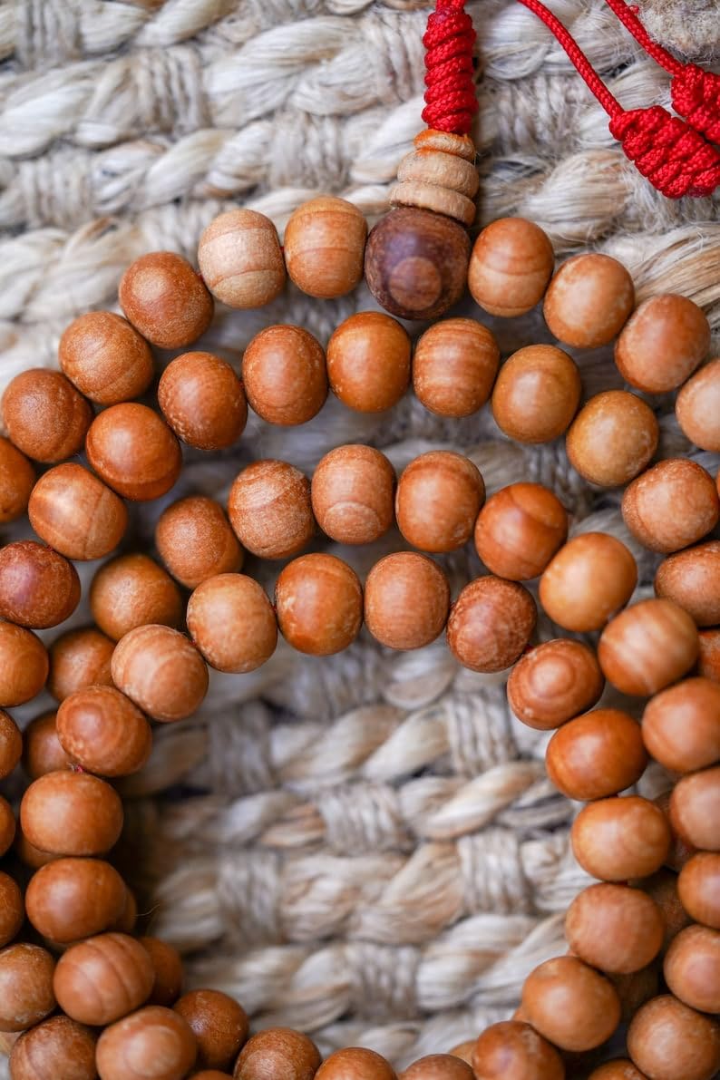 Cuentas Mala de piedra de sándalo, collar de 108 mala, nudos, collar WWG, joyería de yoga, cuentas de meditación, joyería espiritual, joyería bohemia, 36inch, Gema