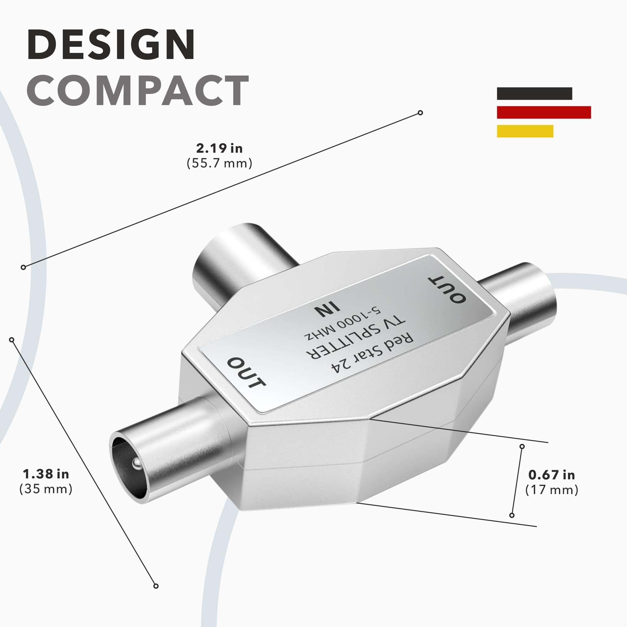 RedStar24 répartiteur d'antenne 2 voies T-Adapter Splitter TV DVB-T 5-1000 MHz