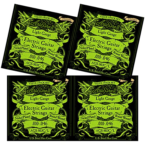 アリアプロII エレキギター用 コーティング弦 3セットパック ニッケル ライト AriaproII Electric Guitar Coating Strings AGS-803 (AGS-803C/L Coated Light 3SetPac, 4セッ