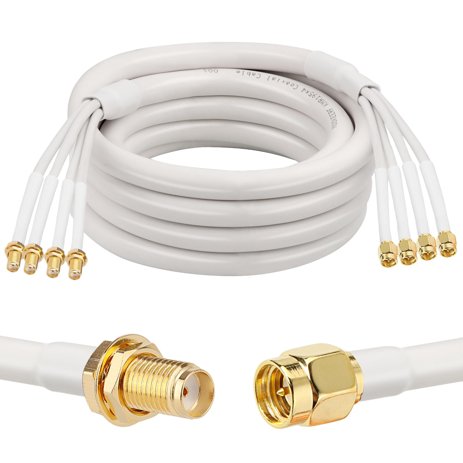 MOOKEERF Cavo di prolunga SMA – 3 m SMA maschio a SMA femmina, cavo coassiale quad-KMR195 a bassa perdita, cavo di prolunga per antenna con connettore SMA per router cellulari 5G, gateway, hotspot