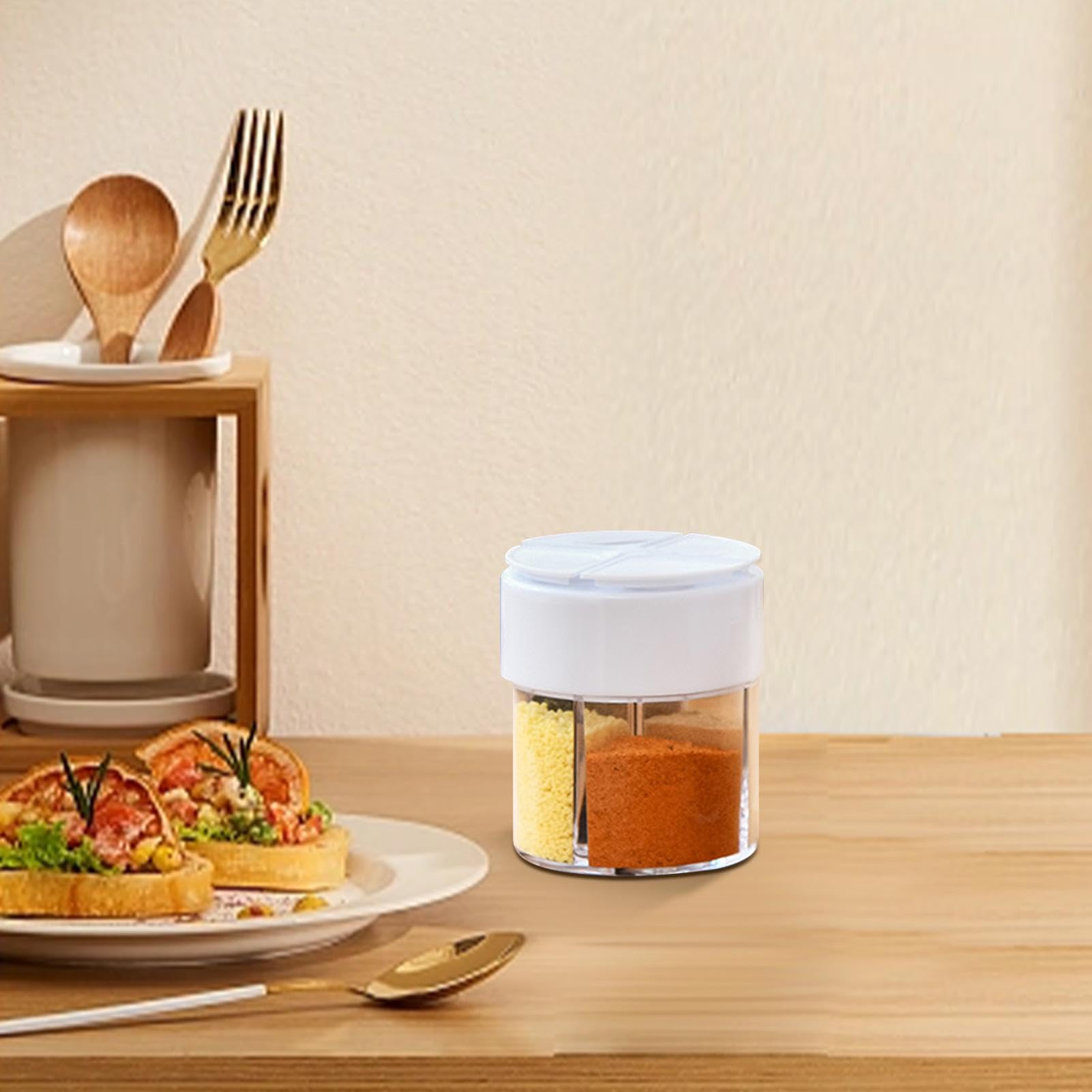 Contenitore per spezie 4 in 1, dispenser per spezie da campeggio, da viaggio, in plastica, quantitativo, contenitore per spezie multifunzionale, per casa, ristorante, campeggio, da portare in viaggio