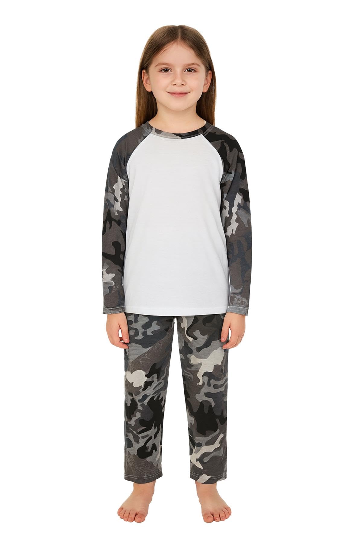 A2z 4 Kids Girls Camo Charcoal Boys Pjs Plain Pyjamas Set Lounge Suit Top Bottom - Pjs Plain 13