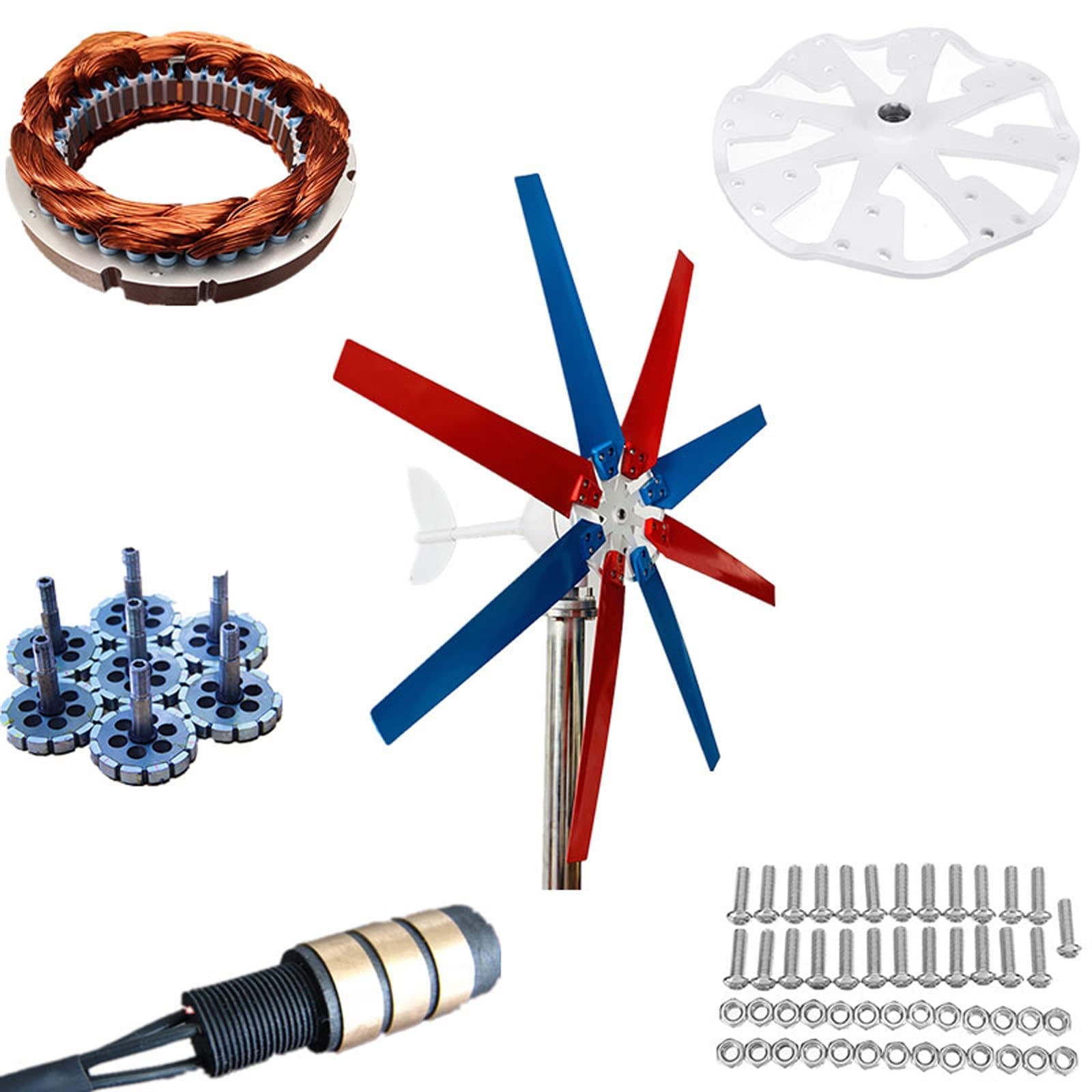 Kit generatore Eolico a 8 Pale, generatore a turbina Verticale 12V/24V 400W, con regolatore di Carica per terrazza/Chalet/Barca da Pesca (12V)