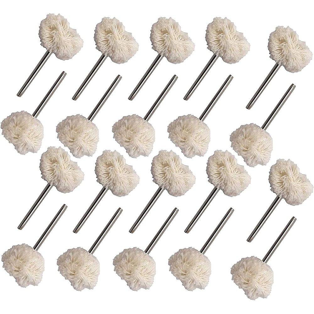 DIY Crafts CT-DIY-HI-52825 Wool Polishing Wheel Cotton Mounted Buffing Rotary Tool 3mm Shank 20Pcs (Fine Polish Jewelry, Watches Surface