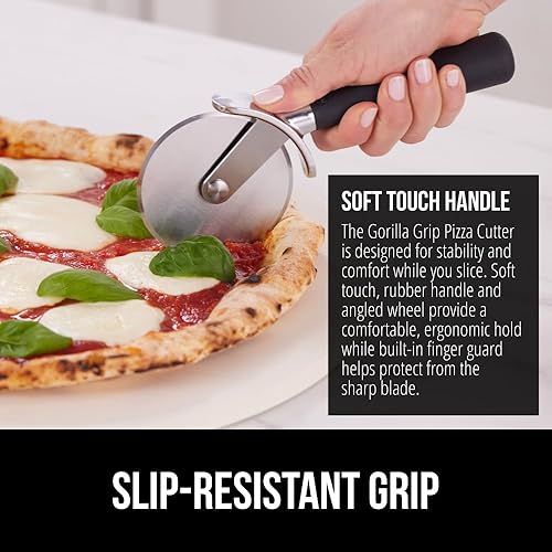 Miniatura 4 de Cortador de Pizza GORILLA GRIP, rueda grande sin BPA, 9 pulgadas, hoja de acero inoxidable afilada, mango resistente al deslizamiento con protección