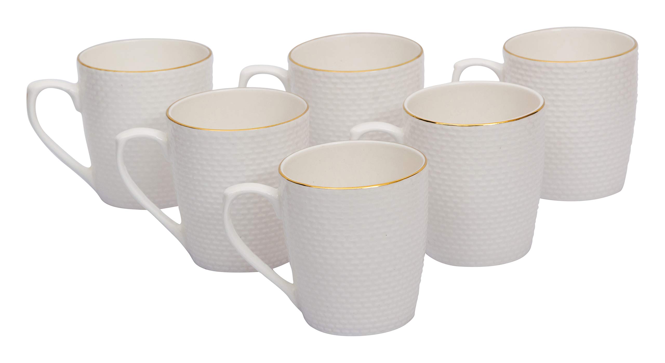 Bone China Embossed Coffee Mug, 6-Piece, 160 ml, Service for 6, White, ck_BP_Emb_G/L 110_Zy