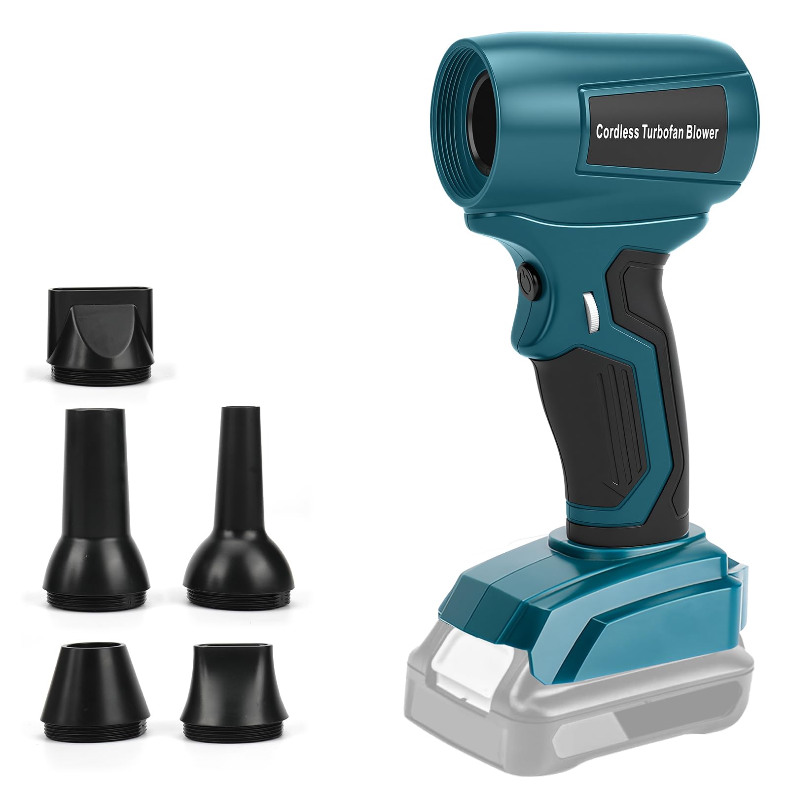 Mini soplador de hojas con batería compatible con Bosch 18V, 30 m/s, 130000 rpm. Motor sin escobillas, 5 boquillas incluidas, ligero y portátil para terraza, césped, limpieza de automóviles y camping