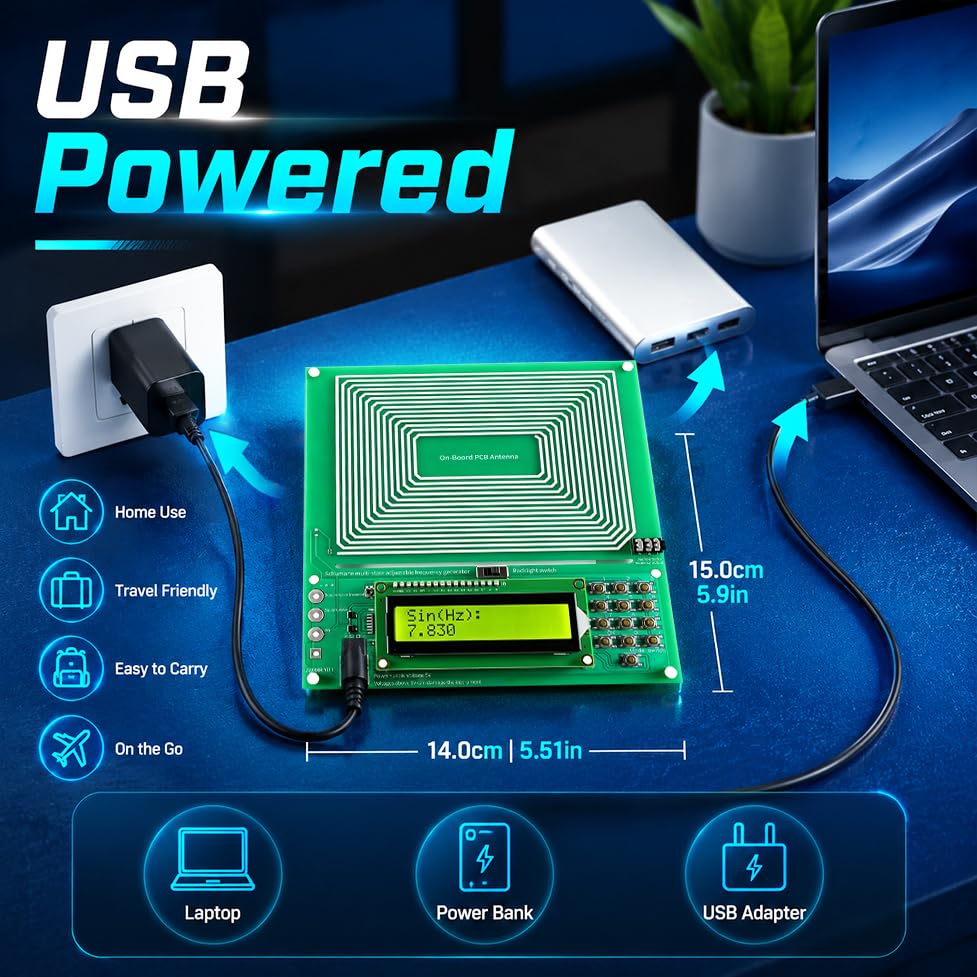 7,83 Hz Schumann Frequenz Generator, Einstellbare Frequenz 0,001 Hz bis 200 kHz, Frequenzgenerator Gerät mit LCD Display & USB, Tragbarer Resonanzgenerator für Schlafzimmer & Büro