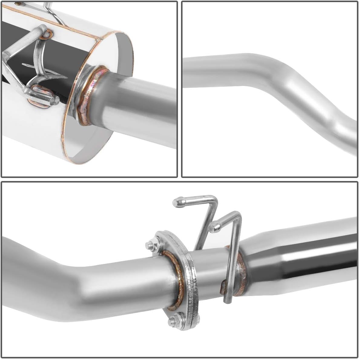 Auto Dynasty 4 inches Burnt Muffler Tip Stainless Steel Catback Exhaust System Compatible with 2001-2005 Honda Civic EX 2/4-Door 1.7L, Stainless Steel