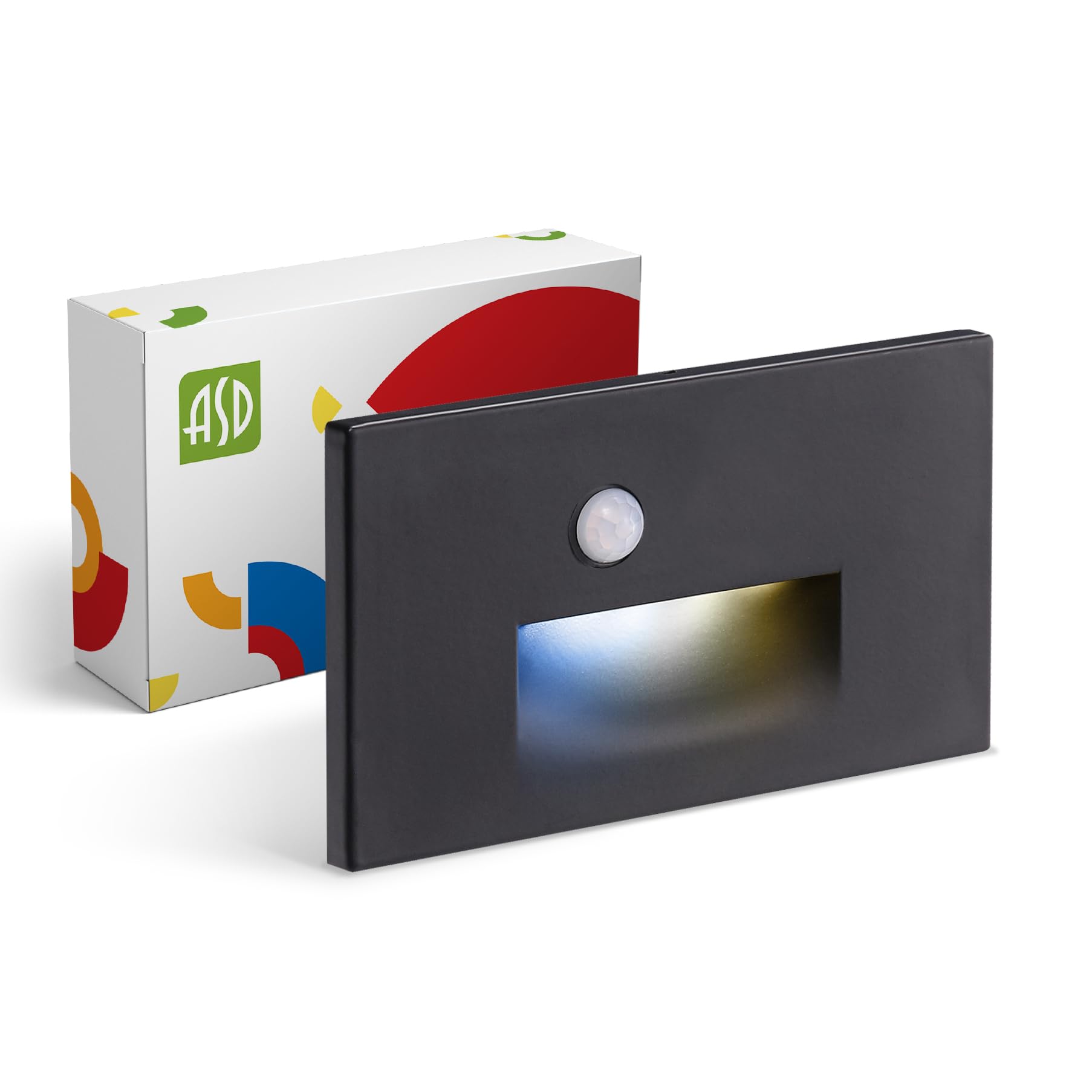 ASD LED Recessed Step Light Fixture | 3W 120LM 3000K-5000K 120V | 3CCT, Motion Sensor, Waterproof, ETL Listed | Outdoor-Indoor Stair Lamp, Tread Lighting, Staircase Spotlight | Black