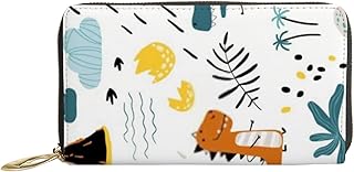 Carteiras de couro para mulheres bolsa de dinossauros variados palmeiras de couro feminina porta-cartões organizador de bloqueio carteiras de viagem, Palmeiras de dinossauros variados, 7x4.3x0.8 Inches