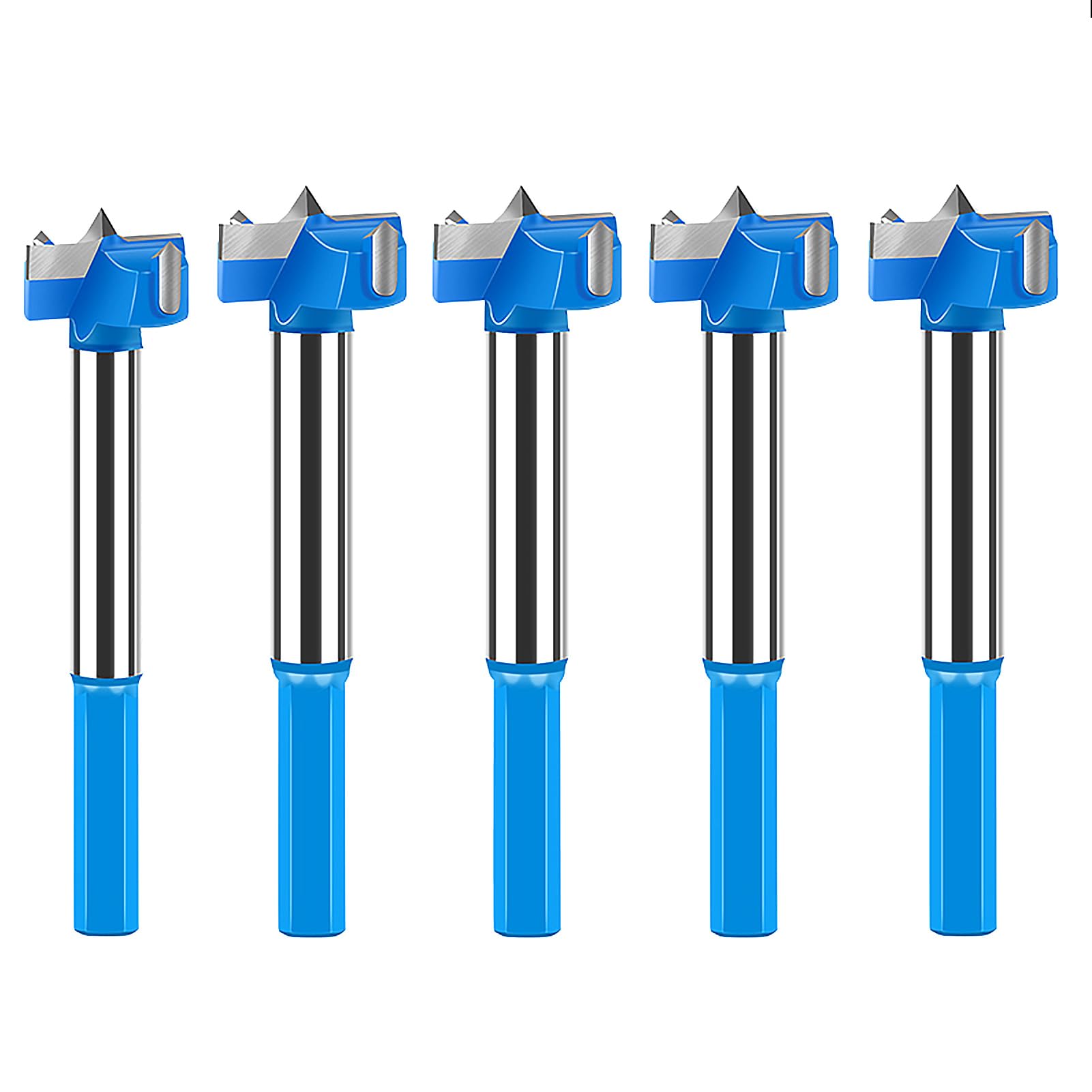 SOCOJE 5PCS Forstner Drill Bit Set, Hex Shank Hinge Boring Drill Bit Set Tungsten Carbide Wood Router Bit Non-stick Coating(16/18/19/20/22mm)
