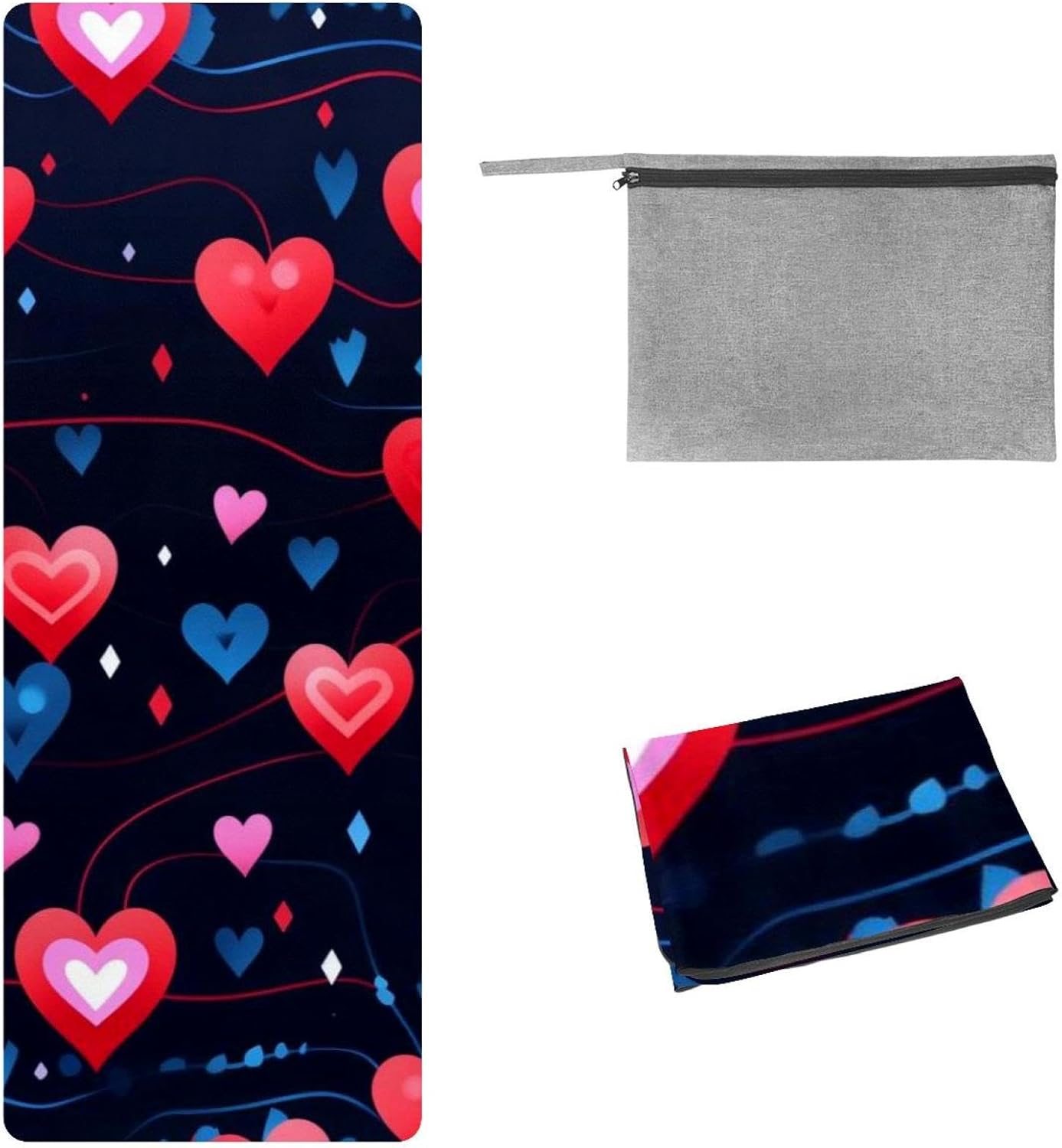 Yoga Towel, Love Heart Pattern Non Slip Sweat Absorbent Hot Yoga Mat Towel for Hot Yoga, Pilates and Fitness - 72.8" x 26.8"