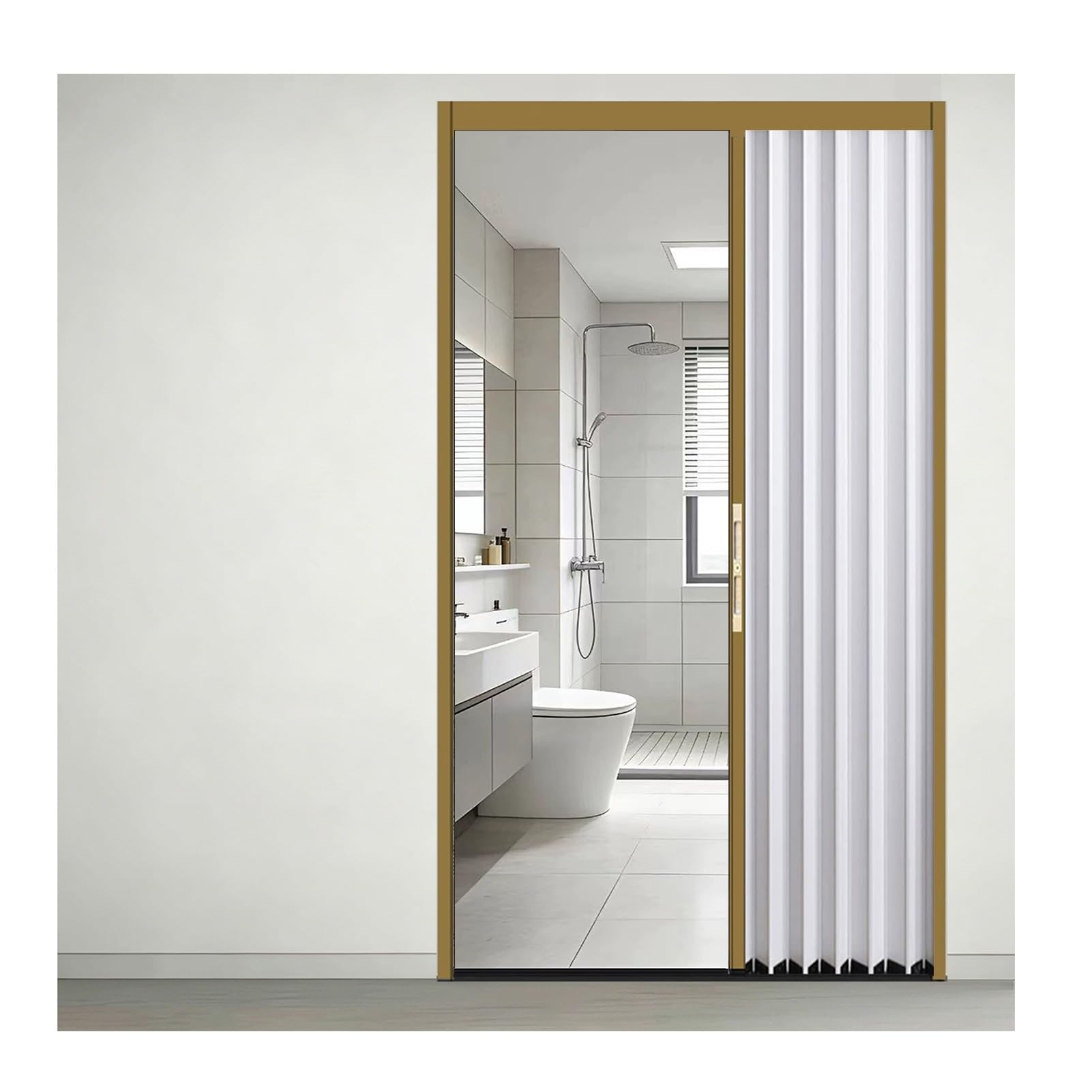 Kphymod Champagne Frame No Drill Folding Partition Door, Soundproof Insulating Uv Block Folding Room Divider, Invisible Space Saving Temporary Privacy Divider For Renters(,85X210cm)