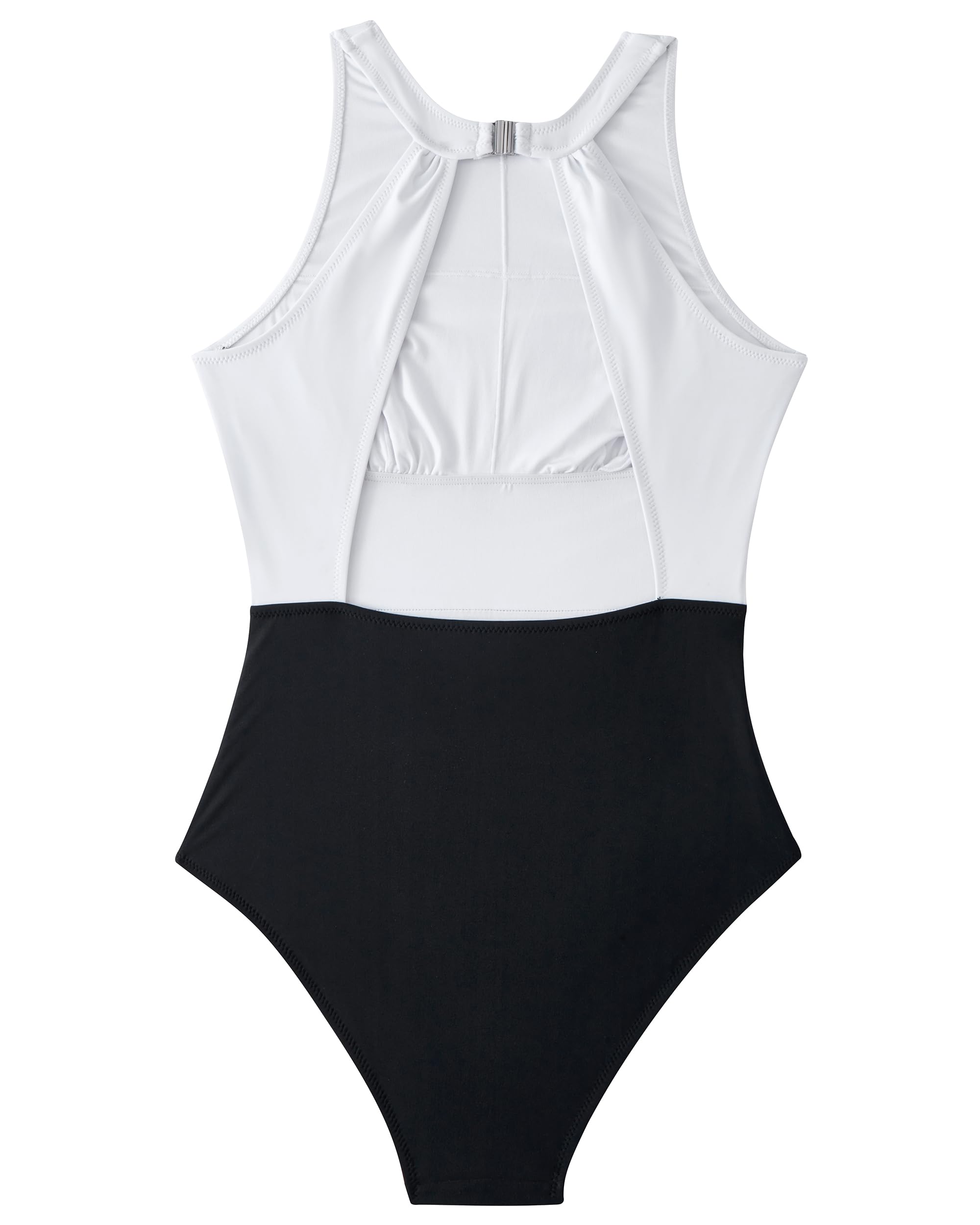 RXRXCOCO Costume da bagno da donna con scollo alto, arricciatura, schiena scoperta, elegante costume da bagno intero