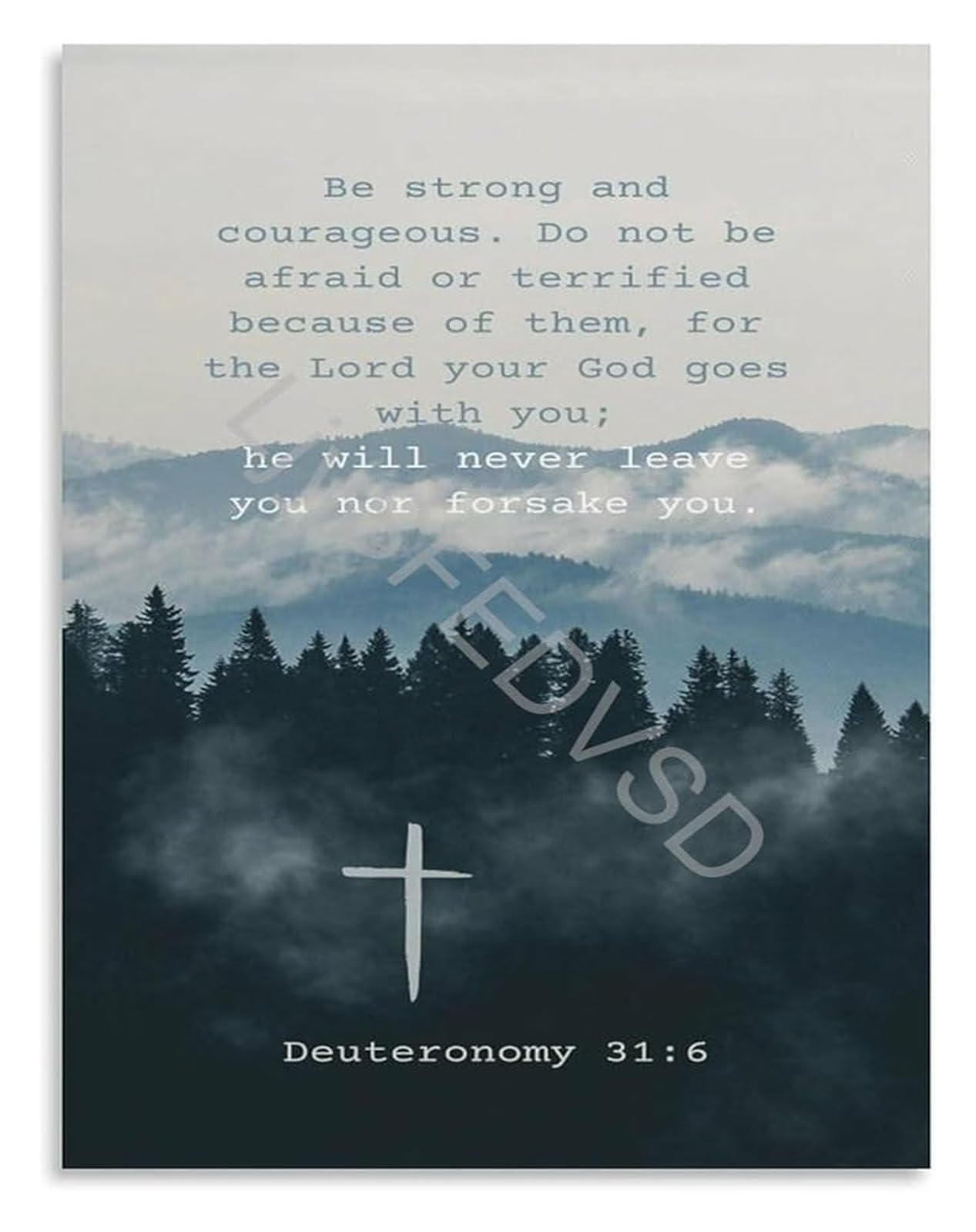 PKNVKZIDK Christian Scripture Art Deuteronomy 31 6 Strong And Courageous Motivational Bible Verse Canvas Wall-Art for Study Room Decor Framed,12x18inch(30x45cm)