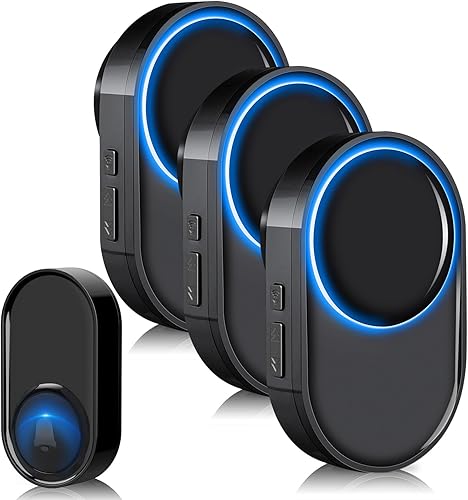 Timbre inalámbrico con 3 receptores, 1 botón, timbre de puerta inalámbrico Rango de 1300 pies, 58 melodías, 5 niveles de volumen, flash LED