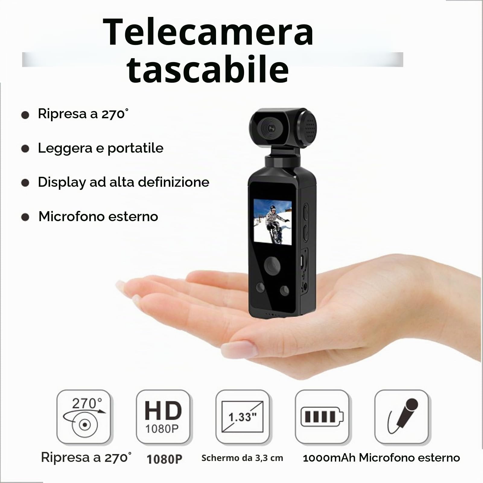 Fotocamera Tascabile 4K HD, Action Camera Impermeabile con Schermo LCD HD da 1,3 Pollici per le Riprese di Vlog di Viaggio, WIFI Integrato