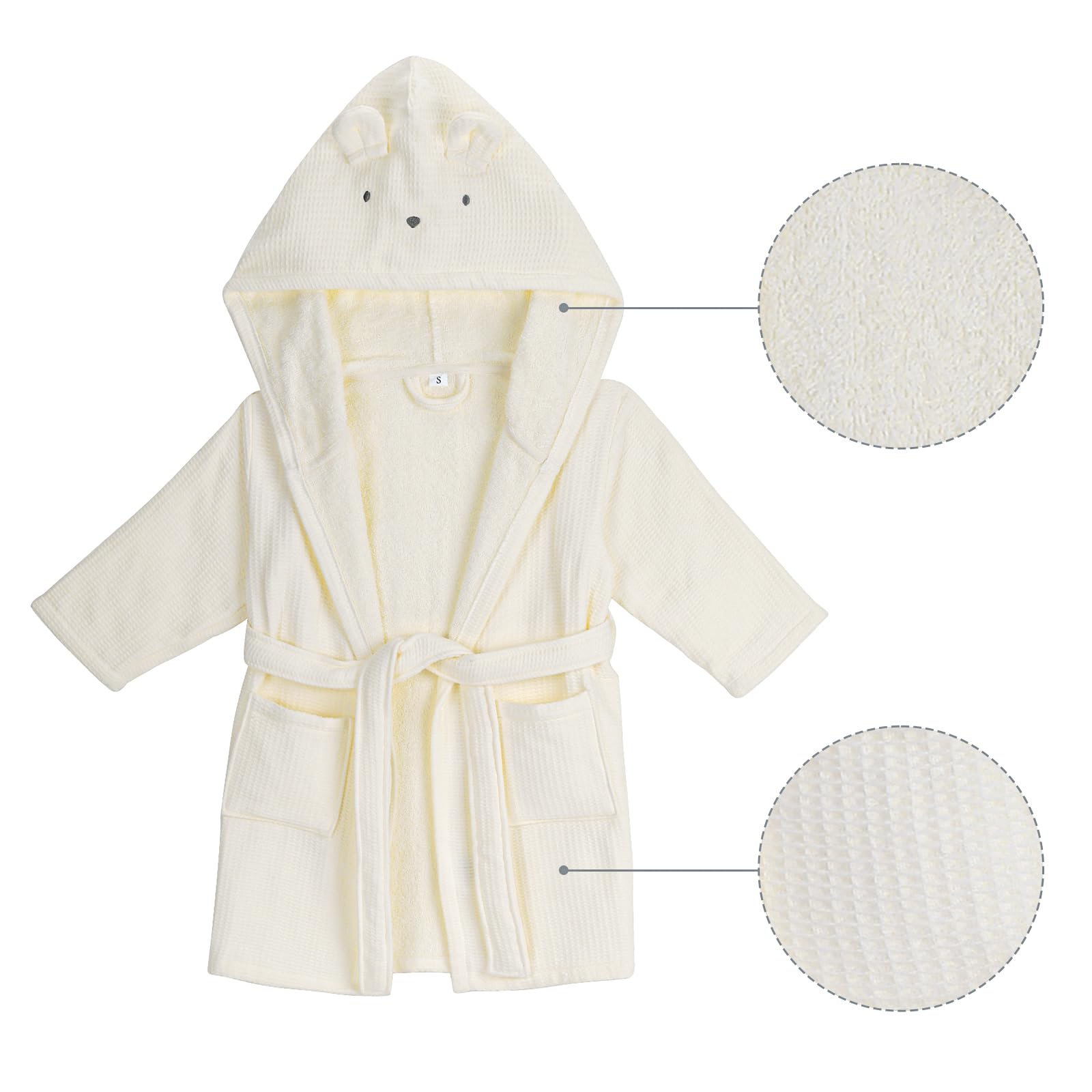 KAKU NANU Accappatoio Bambino 100% Cotone 2-10 Anni Accappatoio Bambina Spugna Piscina 2 Tasche,Cintura,5 Cappuccio Tinta Unita in Morbida Spugna