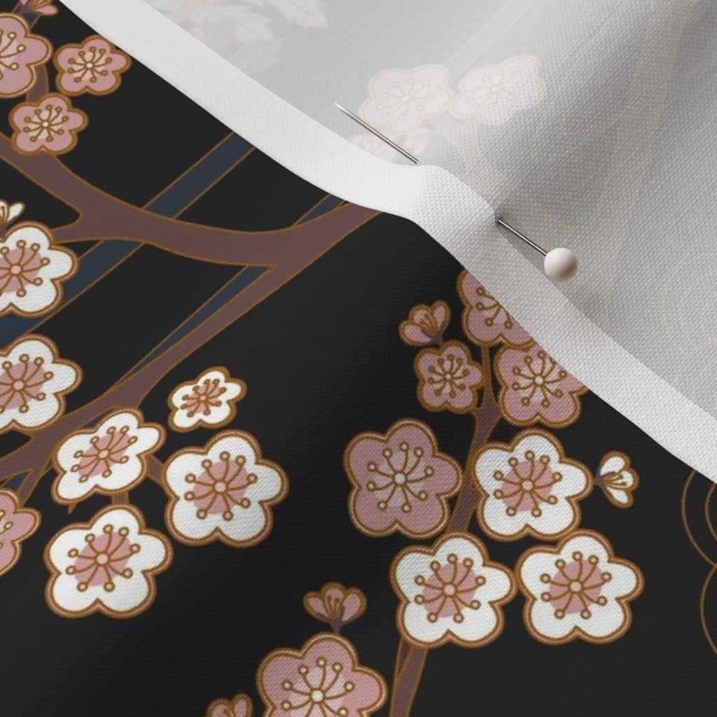 Spoonflower Fabric - Japanese Garden Black Asian Flowers Floral Birds Printed on Petal Signature Cotton Fabric Fat Quarter - Sewing Quilting Apparel Crafts Decor