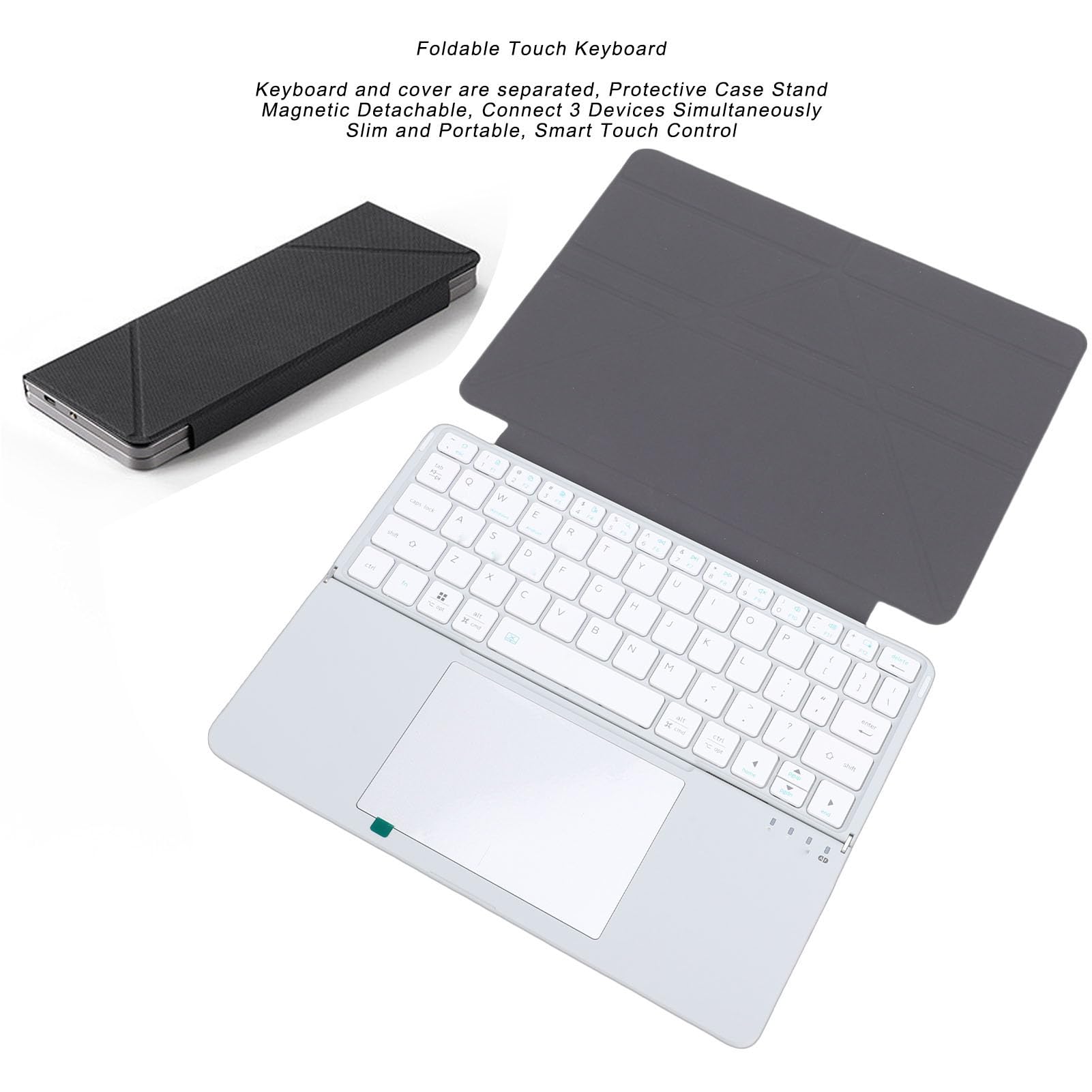 ASHATA Tastiera Bluetooth Pieghevole con Touchpad, Tastiera da Viaggio Portatile Pieghevole con Digitazione Silenziosa con Ampio Trackpad per Android IOS Tablet Laptop PC (SILVER)