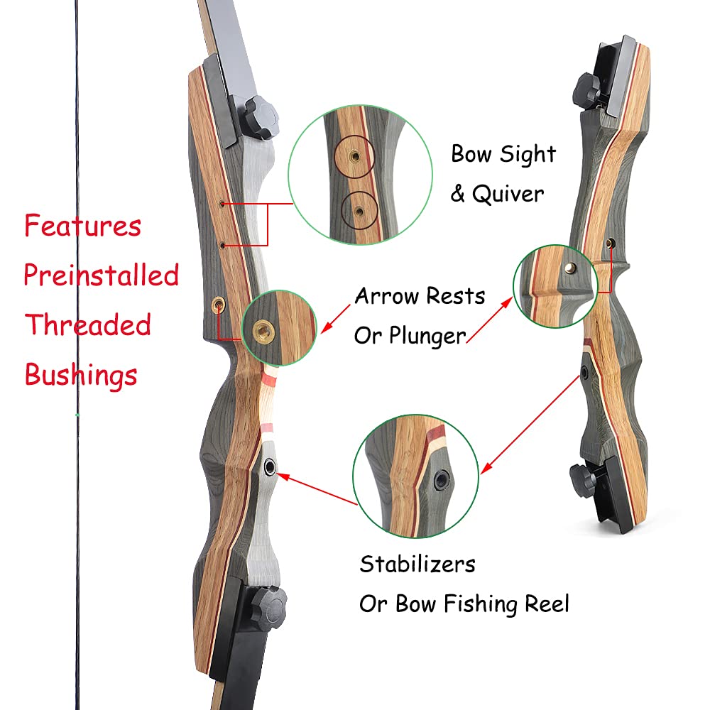 AMEYXGS 62" Arco ricurvo da tiro con l'arco Adulti e giovani Arco da caccia 30-50LBS Riser in legno con accessori per tiro con l'arco Mano destra (30lbs, Tipo 2)