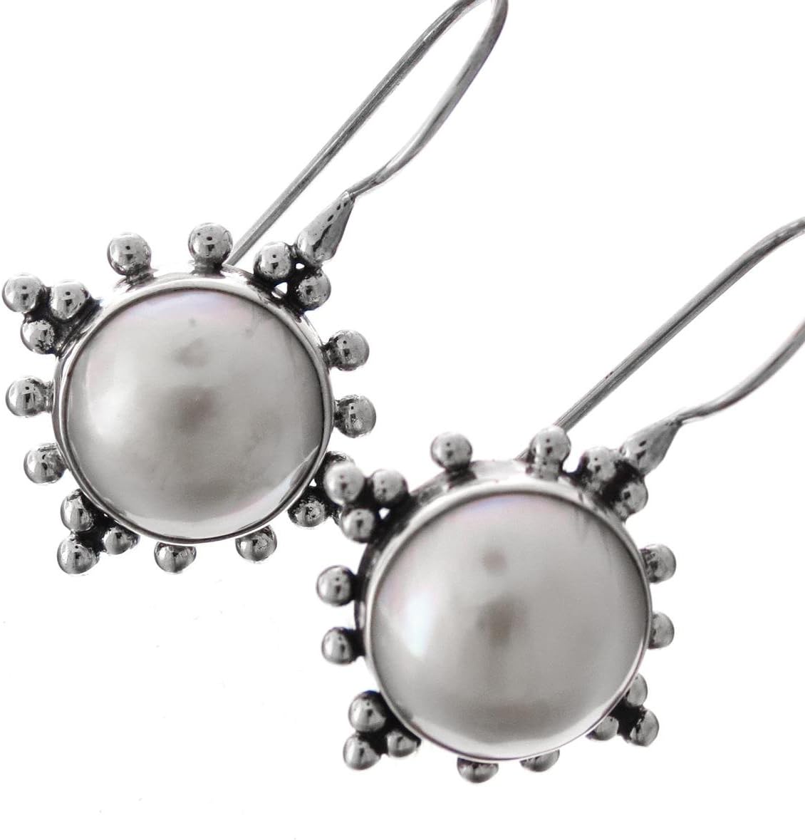 White Mabe Cultured Pearl Sun 925 Sterling Silver Earrings, 3/4"