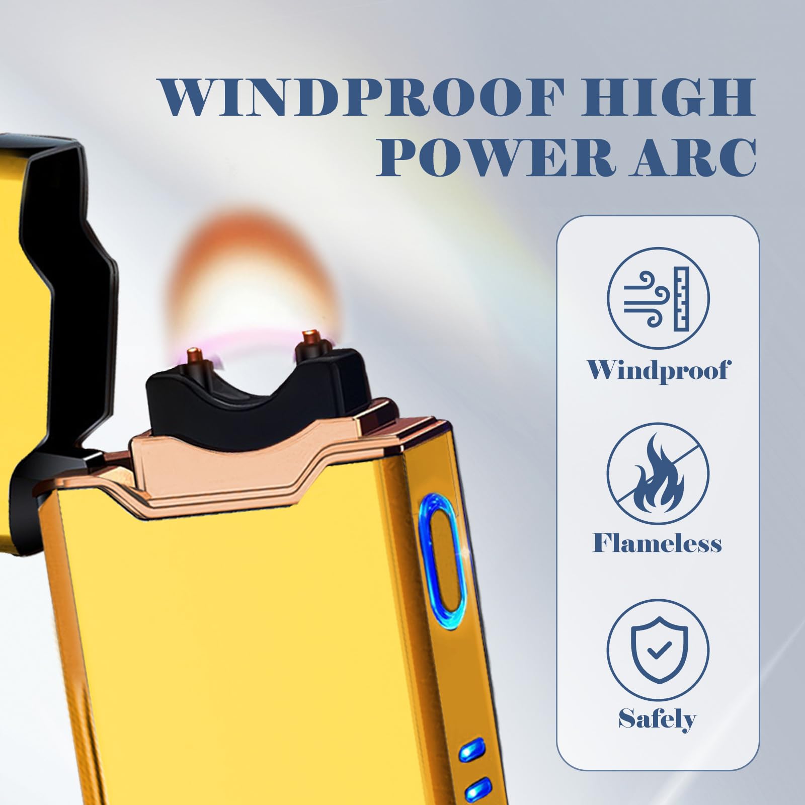BABOBIU Briquet électrique rechargeable plasma Arc Briquet coupe-vent sans flamme briquet portable USB avec indicateur d'alimentation LED Cadeau pour la fête des pères, Noël, anniversaire (doré)