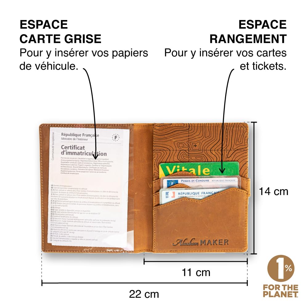 Alaskan MAKER - Custodia per carte di credito grigia in pelle pieno fiore - Archiviazione documenti auto e carte - Protezione RFID - Chiusura sicura con bottone a pressione - Formato compatto e