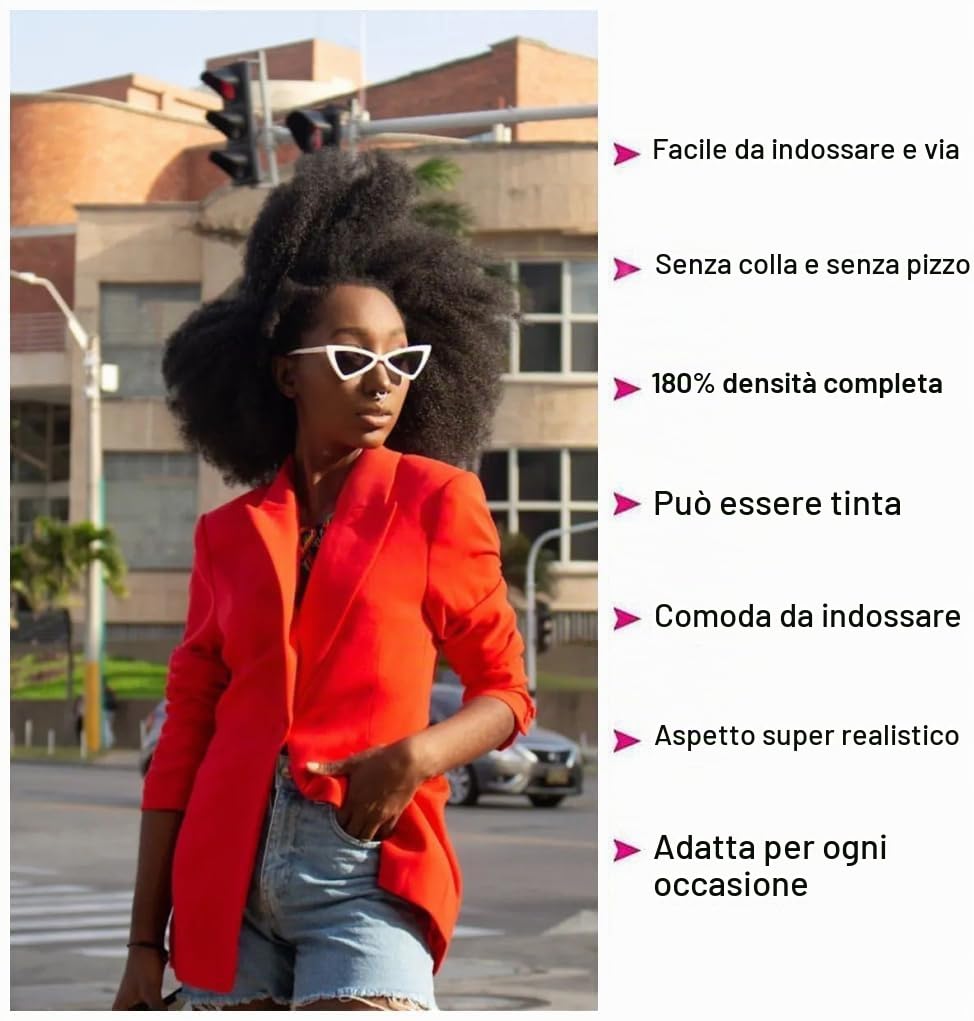 Parrucche Capelli Umani Per Donne Nere - Afro Kinky Ricci 100% Capelli Umani Glueless None Lace Afro 180% Densità 14 Pollici