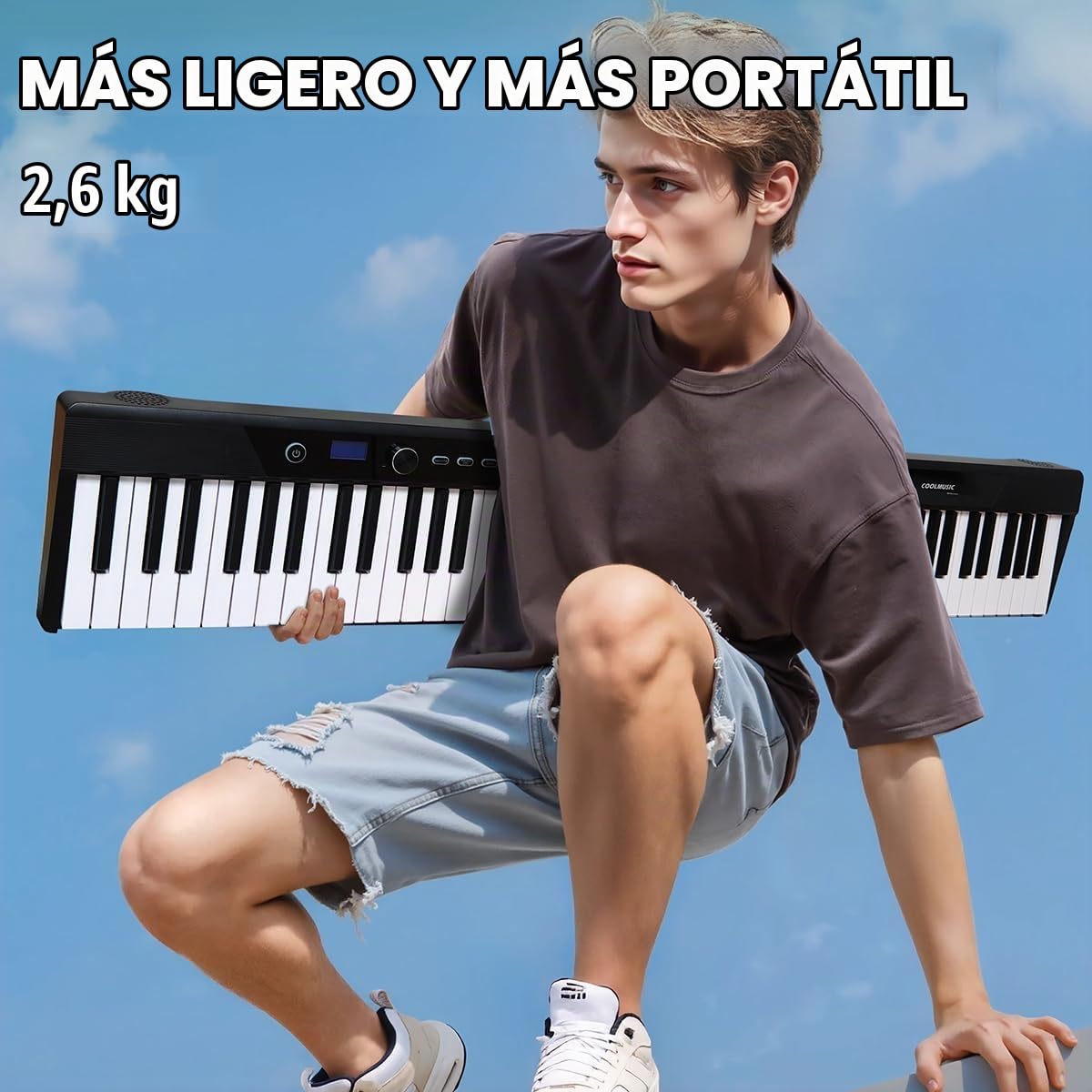 COOLMUSIC Piano Teclado Plegable de 88 Teclas, Piano Digital Portátil con Bluetooth, Teclas Semi Contrapesadas, Teclado Eléctrico Full Size para Principiantes y Adultos, con MIDI, Pedal y Bolsa
