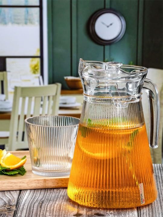 Patrani Fashion Lining Glass Water Jug | Water Dispenser | Drink Dispenser | Glass Jug | iced Tea Pitcher | Spigot | Beverages for Dining Table | Detox Water | Irish Glass 1.5 Liter, Set of 1 3