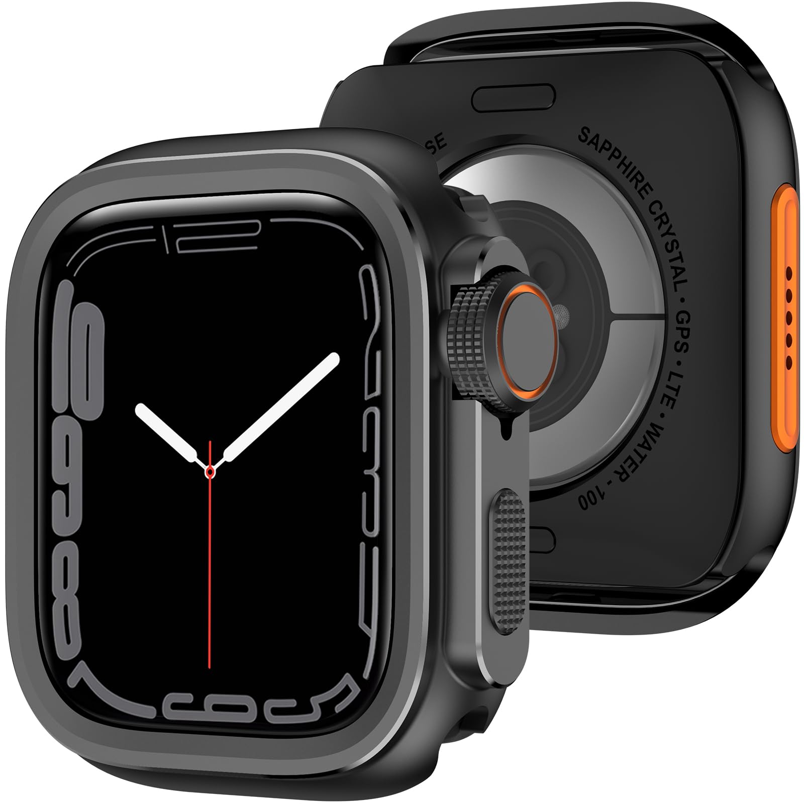 Amizee 2 in 1 Schutzhülle Kompatibel für Apple Watch Series 9/8/7 45mm Hülle, Hart PC Bumper Kratzfest Ultradünne Metallrahmen Schutz Schutzhülle für iWatch 45mm, Schwarz
