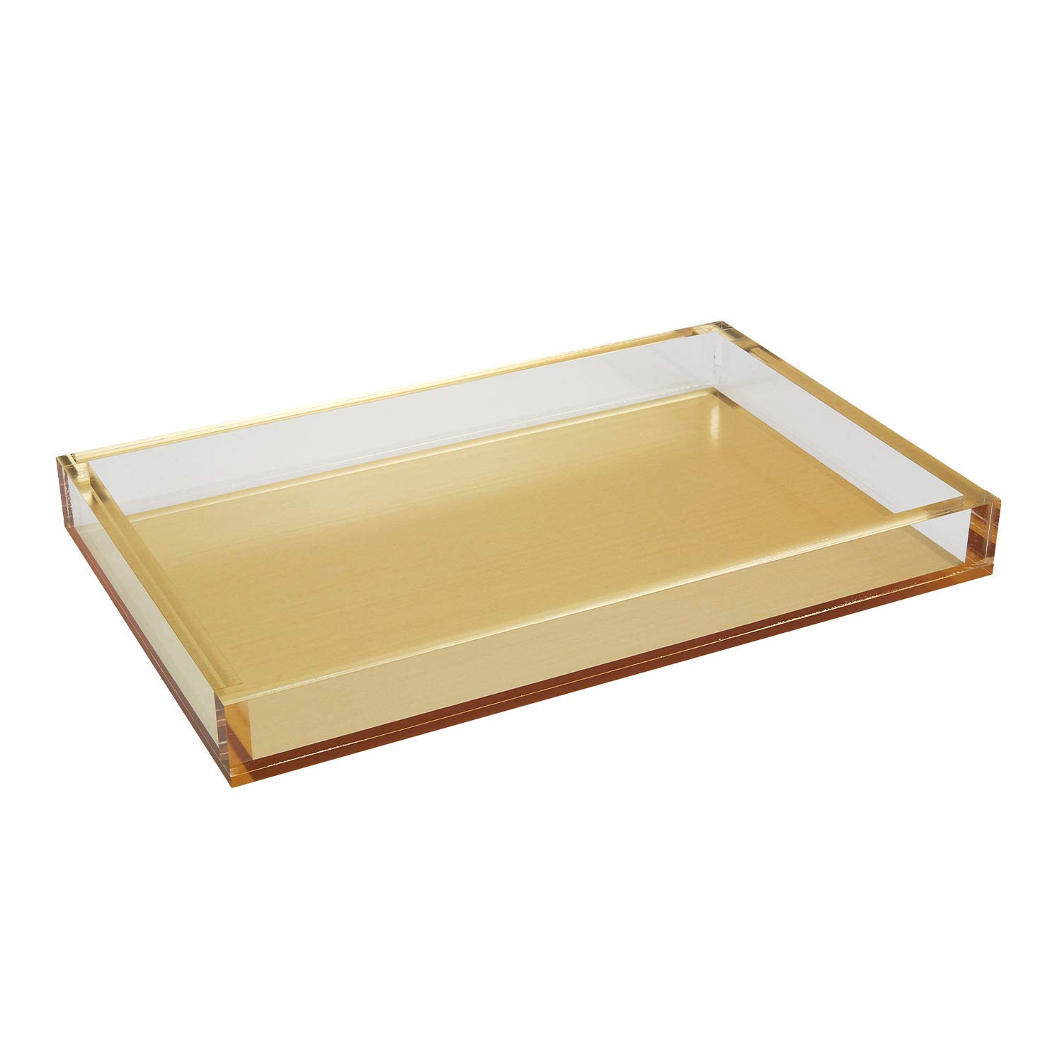 Tizo Design Elegant Lucite Tray, 12" x 8" Acrylic, Multiple Colors Available (Gold) clear