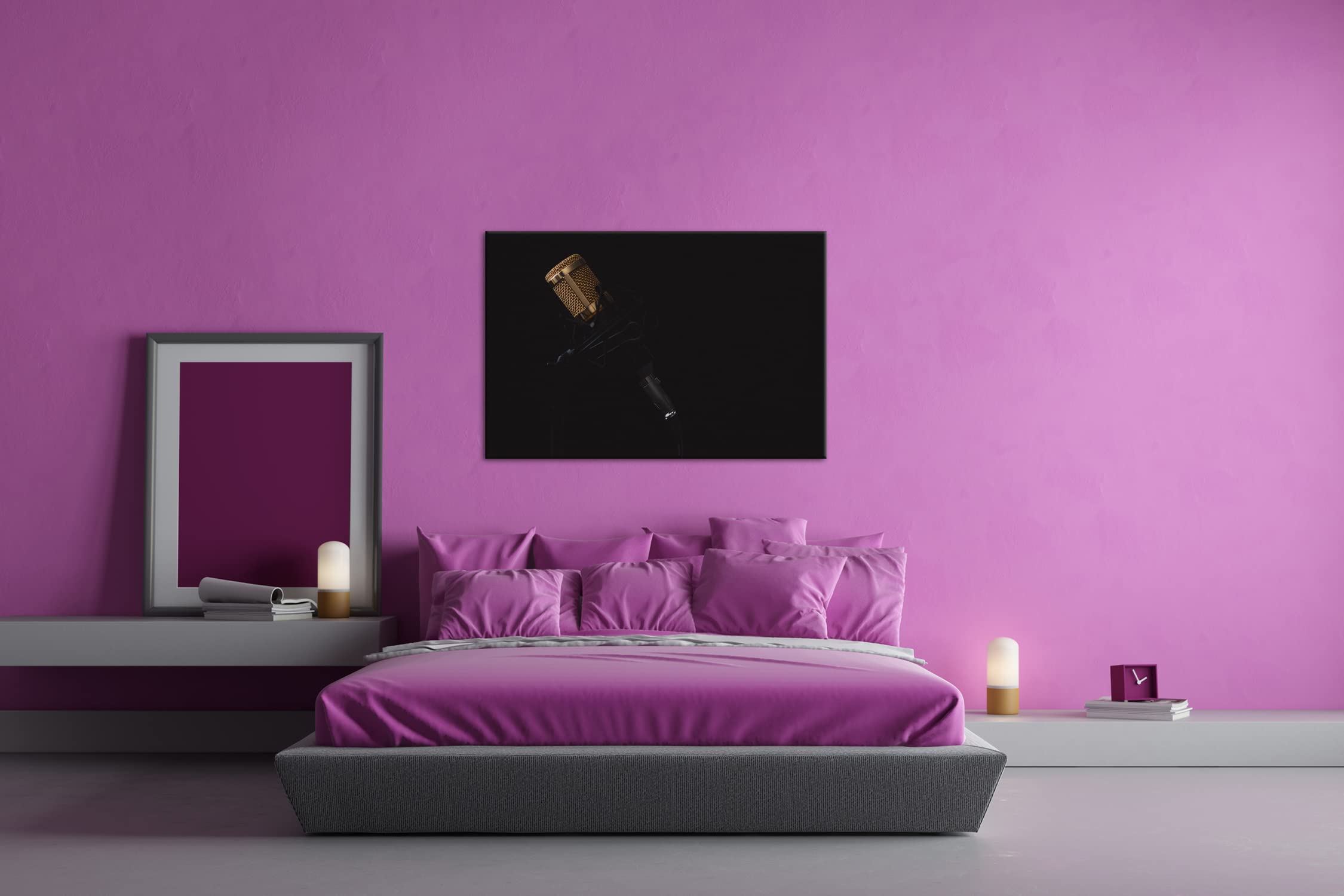 Leinwandbild Mikrofon im dunklen Studio – Magie des Sounds Format: 120x80 cm XXL Kunstdruck Bild auf Keilrahmen/Wandbild/Wohnzimmer Deko