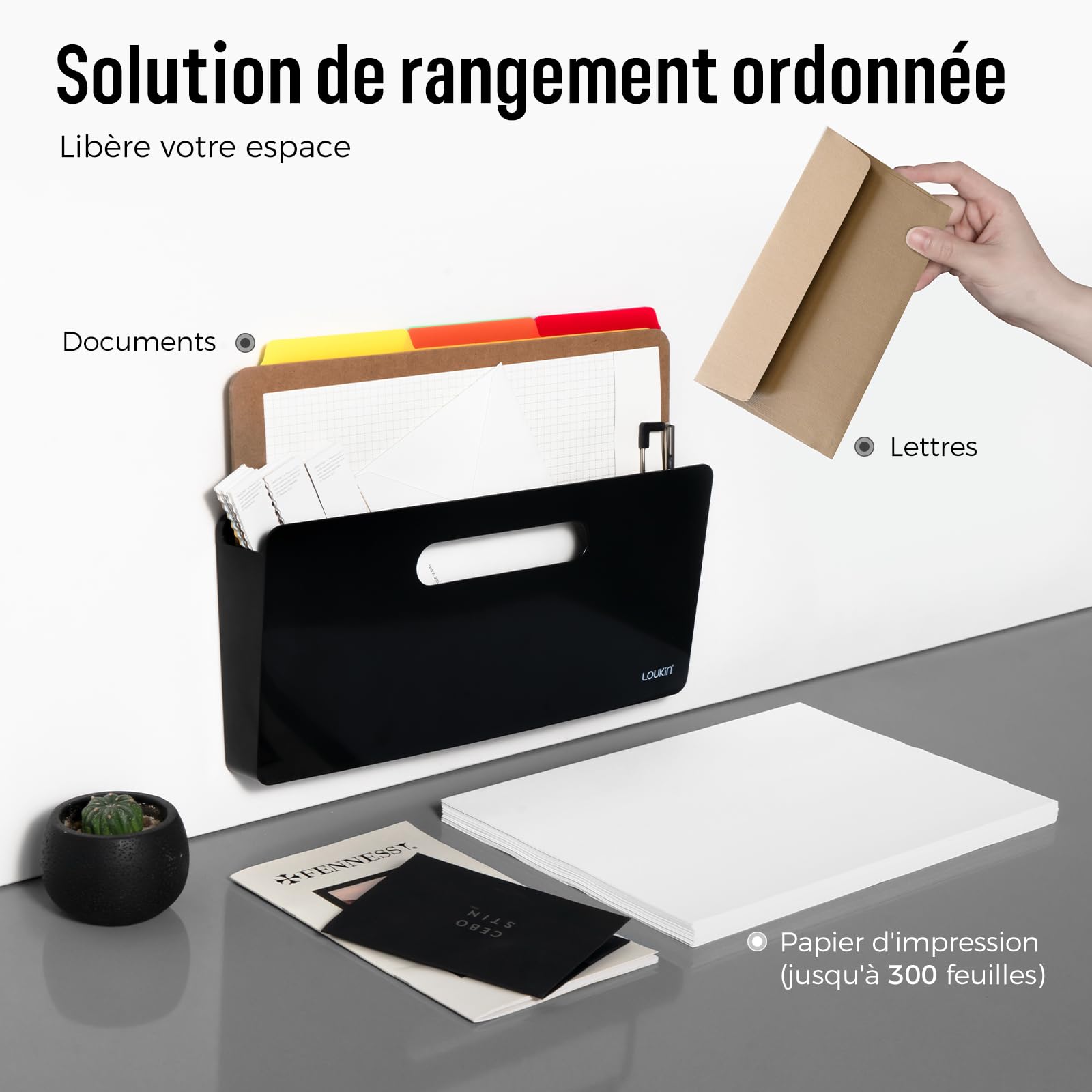 loukin Porte-documents magnétique vertical - Organiseur mural pour tableau blanc, réfrigérateur, armoire, bureau - Organiseur mural pour courrier, papier, documents, lettres