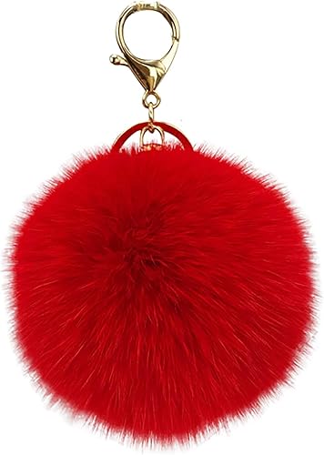 Llavero de bola de zorro con pompón para bolsa de coche, colgante novedoso